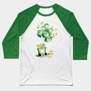 Irish Birthday and St Patrick's Day Leprechaun Hat with Gold Coins and Balloons Baseball T-Shirt